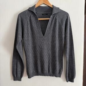 SISLEY Paris | Gray Diamond Knit Wool Blend Polo Sweater | Large